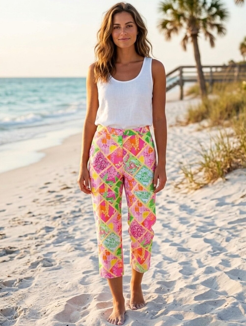 Vintage Lilly Pulitzer Cropped Straight Leg Pants Tropical Jungle